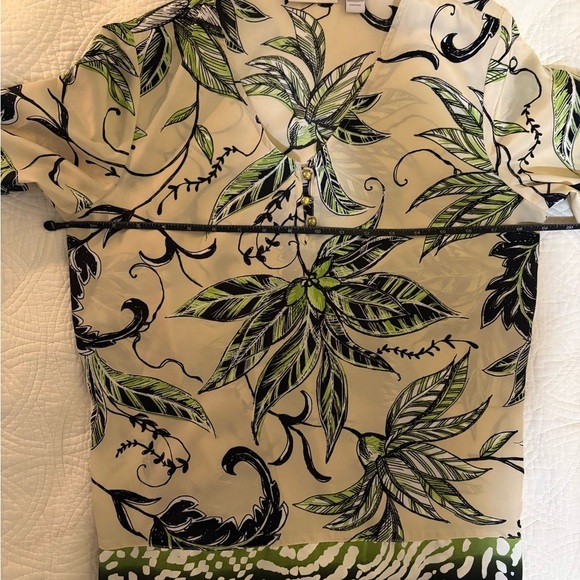 Dark Floral Bohemian Goth Indie  Blouse Black Cream Olive Green Size 0 - Picture 4 of 6